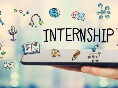 Internship concept with man holding a tablet